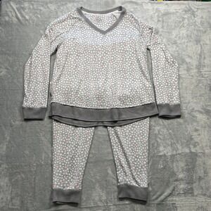 Cuddl Duds Pajama Set Top Pants Heart Print Gray Pink V Neck Long Sleeve L